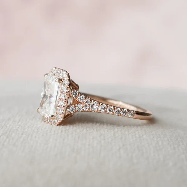 Radiant Moissanite Halo Diamond Engagement Ring, Sterling Silver Moissanite Diamond Wedding Ring For Bridal, 10K/14K Gold Anniversary Diamond Ring For Gift