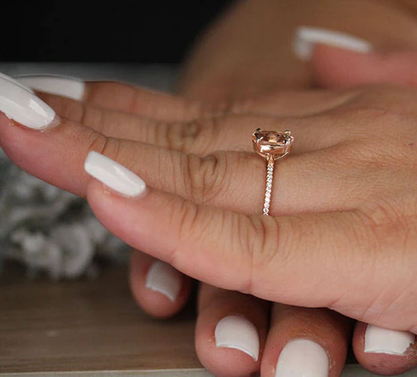 5_405456ae-d9cc-4900-b848-117c0ffd40f1_600x600 Oval Peach Pink Morganite Engagement Ring, Promise Ring, Half Eternity Diamond Band Ring, Morganite Solitaire Ring, Rose Gold Ring