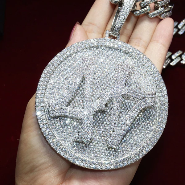 Customized Letter & Number Round VVS Diamond Spinning Hip Hop Pendant, Sterling Silver Iced Out Birthday Gift Pendant, Charm Diamond Hip Hop Pendant