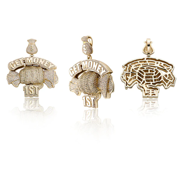 Customized GET MONEY 1st Round VVS Diamond Hip Hop Pendant, Sterling Silver Iced Out Birthday Gift Pendant, Charm Diamond Hip Hop Pendant