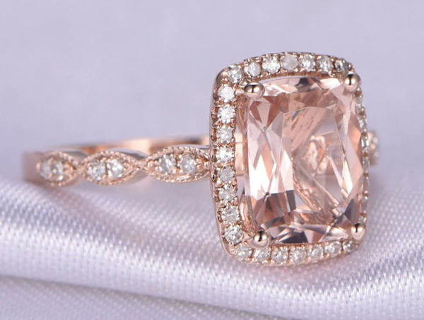 2 carat Pink Morganite Ring Vintage Morganite Engagement Ring Cushion Cut 14k Rose gold Diamond Wedding Natural Morganite Ring