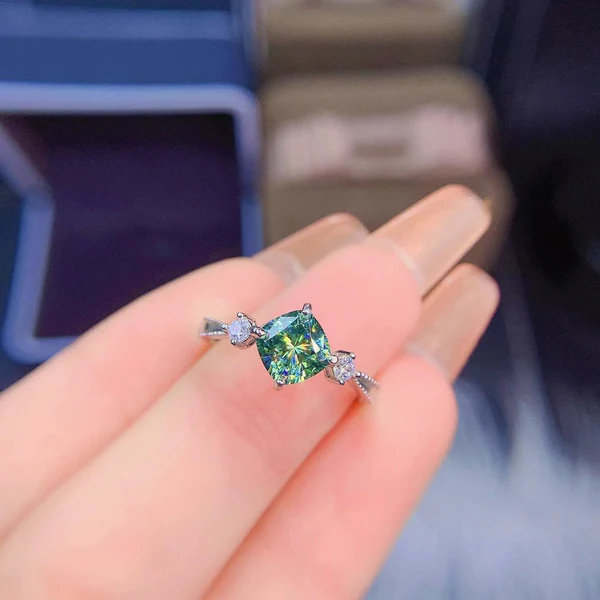5_4cf5276c-586a-4bcf-8de8-de97f706fb17_600x600 Dainty & Gorgeous Green Cushion Moissanite Ring 2ct D Color VVS Women Ring, Sterling Silver Anniversary gift Ring For Her, Women's Ring For Wedding