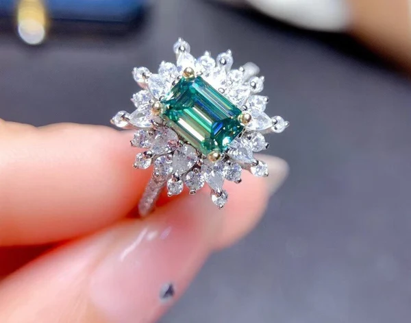 Green Moissanite Ring, Gorgeous Green Moissanite Ring, Moissanite Silver Ring, Dainty Ring, Green Moissanite Statement Ring