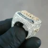 925 Sterling Silver Round Moissanite Diamond Champion Men Ring, Fully Iced Gold Plated Men Pinky Ring, Round Moissanite Diamond Hip Hop Ring For Him