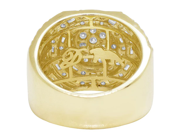 925 Sterling Silver Baguette Moissanite Diamond Men Ring, Fully Iced Gold Plated Men Pinky Ring, Round Moissanite Diamond Hip Hop Ring For Him