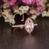 Marquise Morganite Engagement Ring Rose Gold Unique Wedding Ring Antique Natural Diamond Halo Women Anniversary Promise Gift for her Bridal