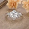 Round Moissanite Flower Floral Solitaire Diamond Engagement Ring, Moissanite Wedding Ring, Silver Moissanite Diamond Women Ring, Proposal Gold Ring For Her