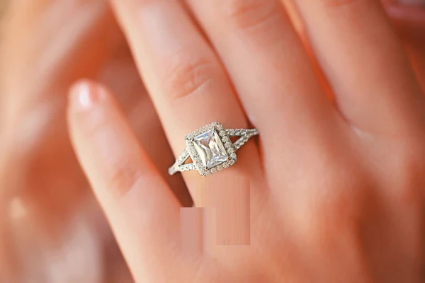 Radiant Halo Moissanite Solitaire Diamond Engagement Ring, Moissanite Wedding Ring, Silver Moissanite Diamond Women Ring, Proposal Gold Ring For Her