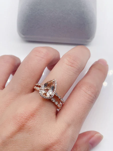 5_74a953ef-7a69-423c-a6f5-e17013e56fd3_600x600 Pear Cut Teardrop Morganite Ring 14K Rose Gold Morganite Engagement Ring Art Deco Diamond Wedding Band Wedding Ring Set For Women