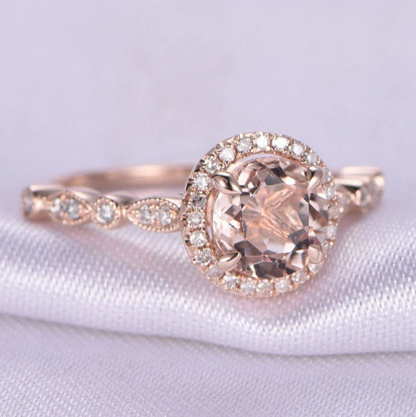 5_77732440-7689-4129-854e-ef195e63d873_600x600 Morganite Engagement Ring 14k Rose Gold 7mm Round Moganite Ring Art Deco diamond Wedding Band Promise Ring Anniversary Ring Bridal Ring