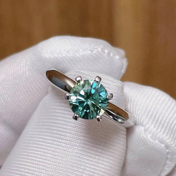Moissanite Ring, Green Moissanite Ring, Excellent Quality D Color Moissanite Ring, Moissanite Silver Ring, Dainty Ring, Green Moissanite