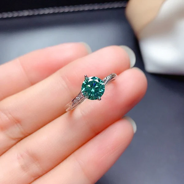 Green Moissanite Ring Real 925 Sterling Silver Fine Jewelry Moissanite Diamond Ring for Women Anniversary Gift For Her