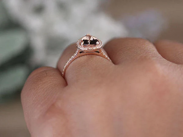 2 Carat Morganite Pear 10x7mm Engagement Ring, Low Cost 10k Solid Gold and Diamond Halo Ring, Pink Morganite Pear Rose Gold and Diamond Ring