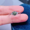 Brilliant Round Cut Moissanite Ring | Green Moissanite Ring | Handmade Ring | 925 Sterling Silver Ring | Dainty Ring | Gift for Her