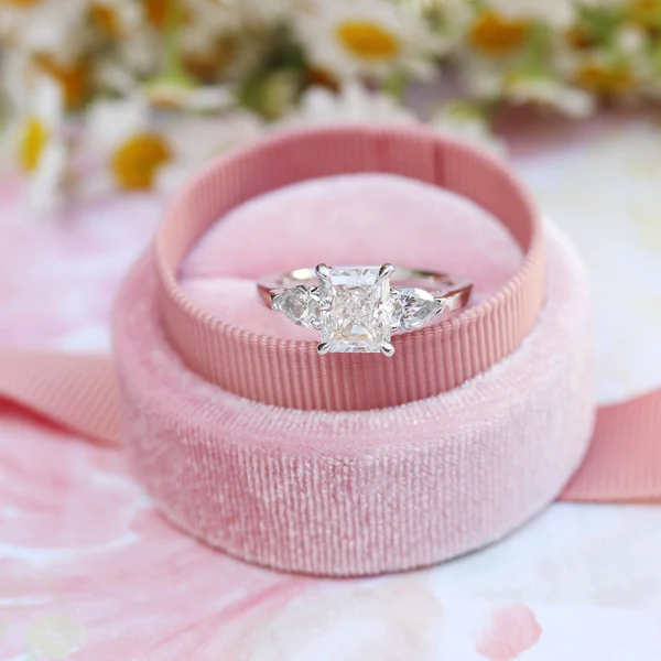 Radiant Three Stone Moissanite Engagement Ring 3 Carat Radiant Promise Ring 14K White Gold Moissanite Ring