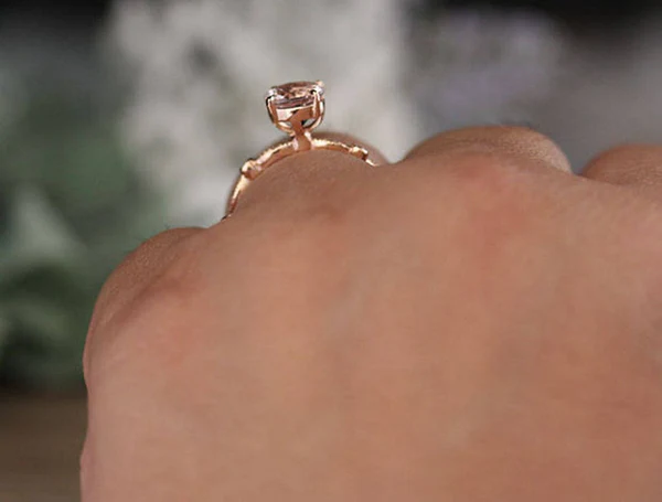 5_9e9136f6-24d1-4437-9744-75f2923ecb35_600x600 Round Pink Morganite Engagement Ring, Diamond Milgrain Band, 10k Rose Gold Morganite Ring, Bridal Ring, Promise Ring, Wedding Ring