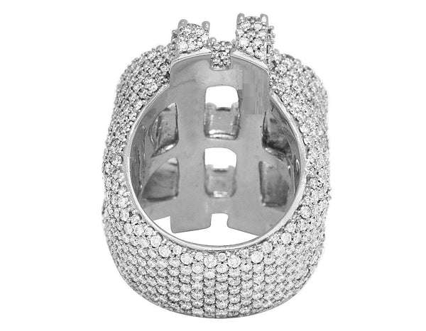 925 Sterling Silver Moissanite Diamond $ Sign Men Ring, Fully Iced Men Pinky Ring, Round Moissanite Diamond Hip Hop Ring For Him