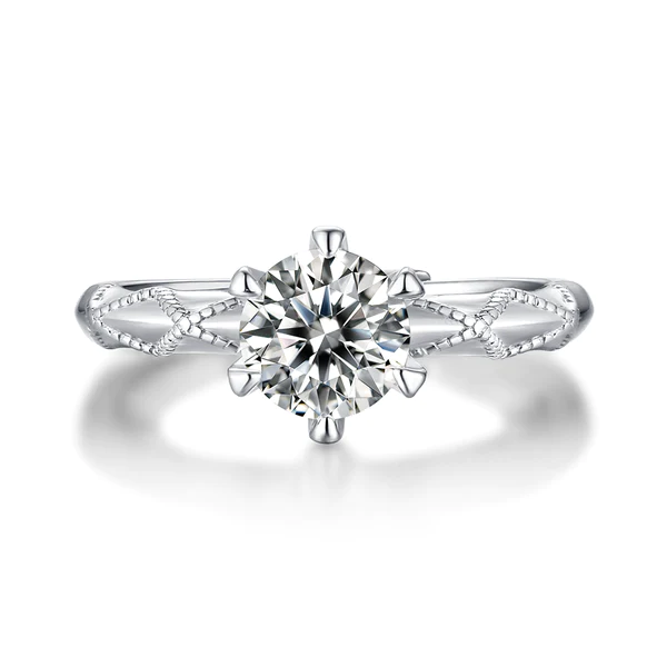 Round Moissanite Solitaire Diamond Engagement Ring, Sterling Silver Moissanite Diamond Wedding Ring For Bridal, 10K/14K Gold Anniversary Diamond Ring For Gift