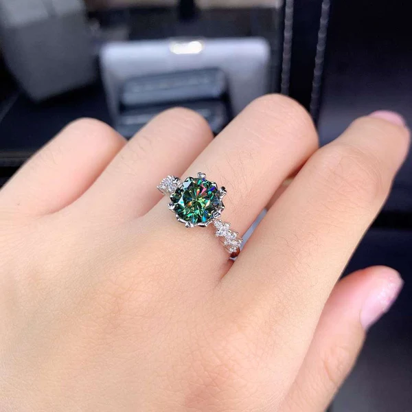 Gorgeous Green Moissanite Ring 2ct D Color VVS1, Sterling Silver And 18K White Gold Plated, Women's Ring, Engagement ring gift for her