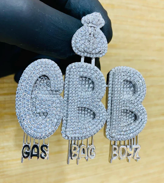 White Gold Finish Custom Number VVS Diamond Hip Hop Charm Pendant, Sterling Silver Iced Out VVS Diamond Pendant, Charm Diamond Hip Hop Pendant