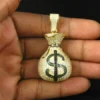 Round VVS Diamond MONEY BAG Customized Pendant, VVS Diamond Hip Hop Pendant, Full Iced Out Diamond Pendant, Gold Plated Diamond Pendant