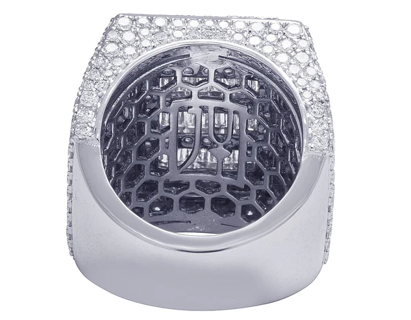 925 Sterling Silver Baguette Moissanite Diamond Men Ring, Fully Iced Gold Plated Men Pinky Ring, Round Moissanite Diamond Hip Hop Ring For Him