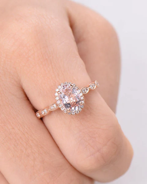 5_b4a3df50-6ec9-49ef-a16e-123383f7268d_600x600 Rose Gold Pink Morganite Engagement Ring Diamond Halo Wedding Art Deco Women Bridal Set Oval Cut Antique Anniversary Gift for Her Promise