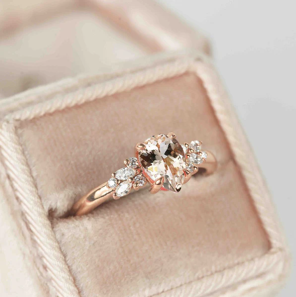 Natural Pink Morganite and Diamond Engagement Ring, 2 Carat Rose Gold Pear Cut Wedding Ring, Anniversary Promise Ring Gifts