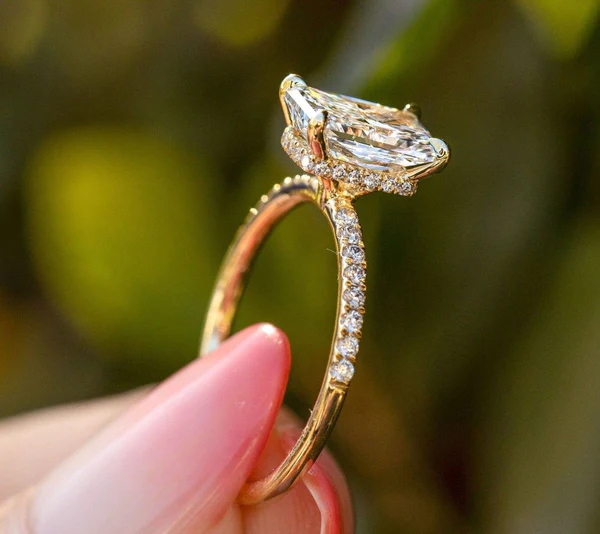 2.00 CT Radiant Cut Moissanite Engagement Ring Moissanite Engagement Ring 14K Yellow Gold Hidden Halo Anniversary Ring Wedding Ring Her