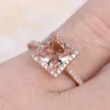Princess Cut Morganite Engagement Ring Rose Gold Natural Diamond Halo Ring Diamond Band 14K Promise Ring Anniversary Ring