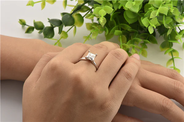 Princess Moissanite Solitaire Diamond Engagement Ring, Sterling Silver Moissanite Diamond Wedding Ring For Bridal, 10K/14K Gold Anniversary Diamond Ring For Gift