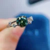 Dainty Green Moissanite Ring | 2ct Brilliant Round Cut Moissanite Jewelry | Moissanite Diamond Ring | 925 Sterling Silver Band Ring | Gift for Her