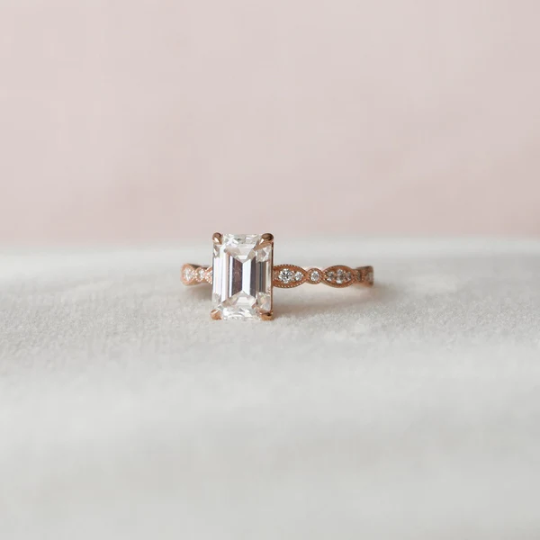 Emerald Moissanite Solitaire Diamond Engagement Ring, Sterling Silver Moissanite Diamond Wedding Ring For Bridal, 10K/14K Gold Anniversary Diamond Ring For Gift