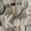 14k Gold Finish KOO Custom Letter Hip Hop Charm VVS Diamond Pendant, Sterling Silver Iced Out VVS Diamond Pendant, Charm Diamond Hip Hop Pendant