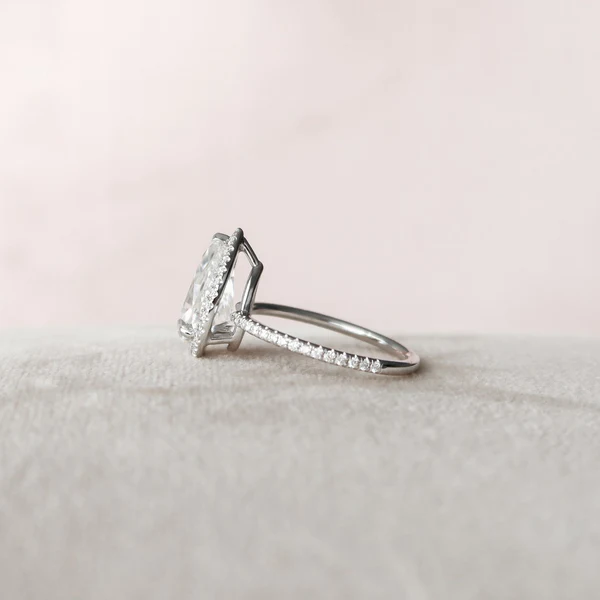 Pear Moissanite Halo Diamond Engagement Ring, Sterling Silver Moissanite Diamond Wedding Ring For Bridal, 10K/14K Gold Anniversary Diamond Ring For Gift