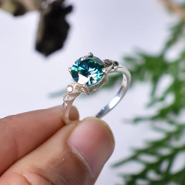 Moissanite Ring For Women, 925 Sterling Silver Round VVS Solitaire Ring, Green Blue Gem Wedding Ring, Engagement Ring Bridal Ring, Promise Ring