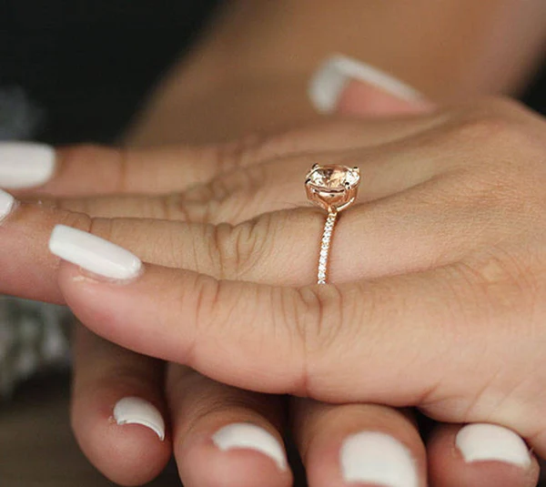 5_e56f64b5-b017-4b0a-9b8e-a31cd441072f_600x600 8mm Round Peach Pink Morganite Engagement Ring, Promise Ring, Half Eternity Diamond Band Ring, Morganite Solitaire Ring, 10k Rose Gold Ring