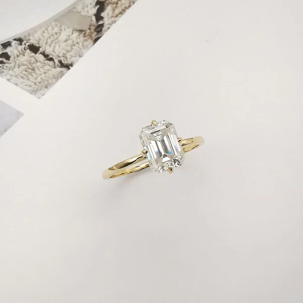 Emerald Cut Moissanite Solitaire Diamond Engagement Ring, Sterling Silver Moissanite Diamond Wedding Ring For Bridal, 10K/14K Gold Anniversary Diamond Ring For Gift