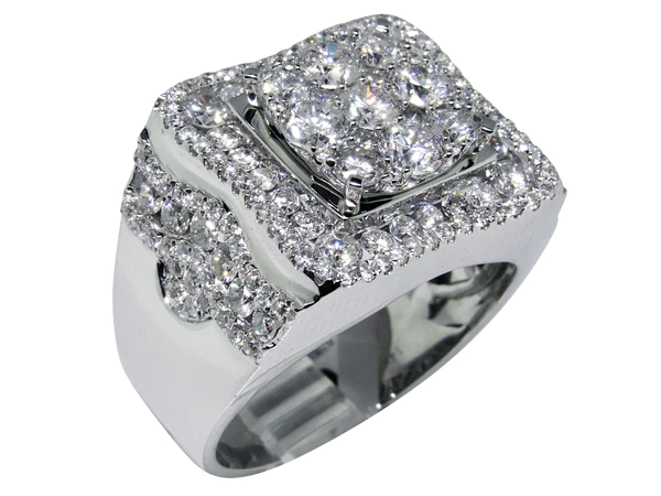 925 Sterling Silver Moissanite Diamond Men Ring, Fully Iced Gold Plated Men Pinky Ring, Round Moissanite Diamond Hip Hop Ring For Him