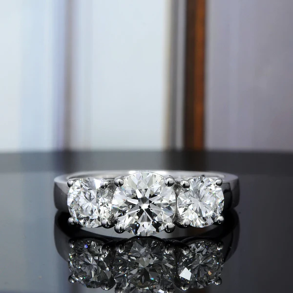 3 Stone Round Moissanite Solitaire Diamond Engagement Ring, Sterling Silver Moissanite Diamond Wedding Ring For Bridal, 10K/14K Gold Anniversary Diamond Ring For Gift