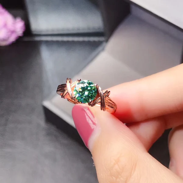Green Moissanite Ring 2ct D Color, Sterling Silver and Solid Gold Metal Multi-Layer Plating, Anniversary gift, Promise ring