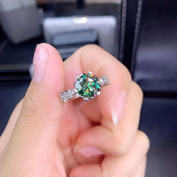 Gorgeous Green Moissanite Ring 2ct D Color VVS1, Sterling Silver And 18K White Gold Plated, Women's Ring, Engagement ring gift for her