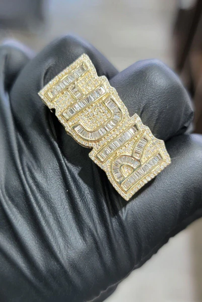 Baguette & Round Moissanite Diamond Customized Diamond Ring, Sterling Silver Champion Men Ring For Birthday Gift, Gold Plated Diamond Ring