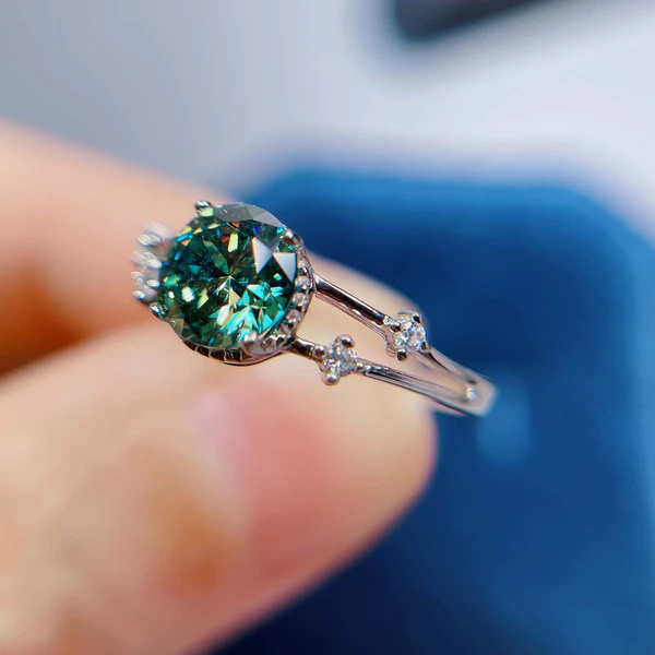 Dainty Green Moissanite Ring | 2ct Brilliant Round Cut Moissanite Jewelry | Moissanite Diamond Ring | 925 Sterling Silver Band Ring | Gift for Her