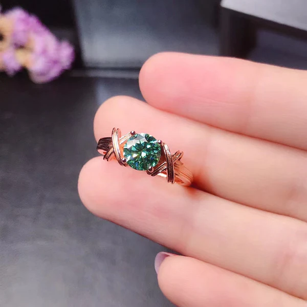 Green Moissanite Ring 2ct D Color, Sterling Silver and Solid Gold Metal Multi-Layer Plating, Anniversary gift, Promise ring
