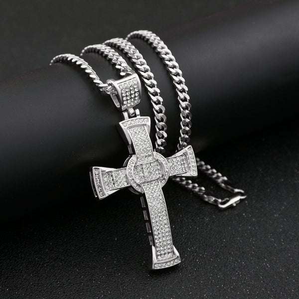 Customized CROSS Round VVS Diamond Hip Hop Pendant, Sterling Silver Iced Out Birthday Gift Pendant, Charm Diamond Hip Hop Pendant