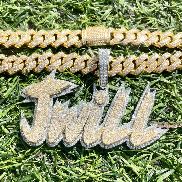 Round White VVS Diamond Customized Letter Hip Hop Pendant, Sterling Silver Iced Out Birthday Gift Pendant, Charm Diamond Hip Hop Pendant