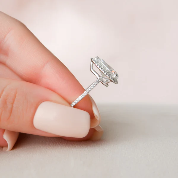 Pear Moissanite Halo Diamond Engagement Ring, Sterling Silver Moissanite Diamond Wedding Ring For Bridal, 10K/14K Gold Anniversary Diamond Ring For Gift