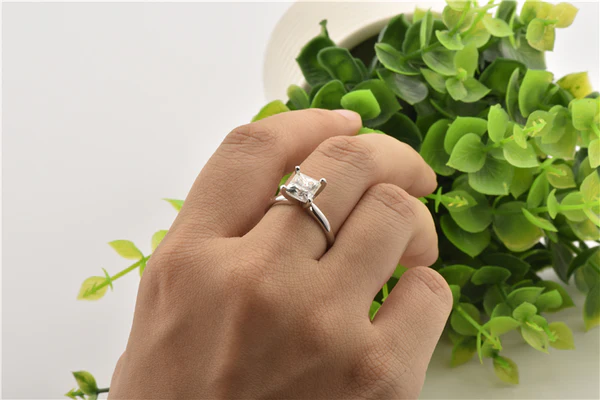 Princess Moissanite Solitaire Diamond Engagement Ring, Sterling Silver Moissanite Diamond Wedding Ring For Bridal, 10K/14K Gold Anniversary Diamond Ring For Gift