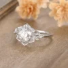 Round Moissanite Flower Floral Solitaire Diamond Engagement Ring, Moissanite Wedding Ring, Silver Moissanite Diamond Women Ring, Proposal Gold Ring For Her